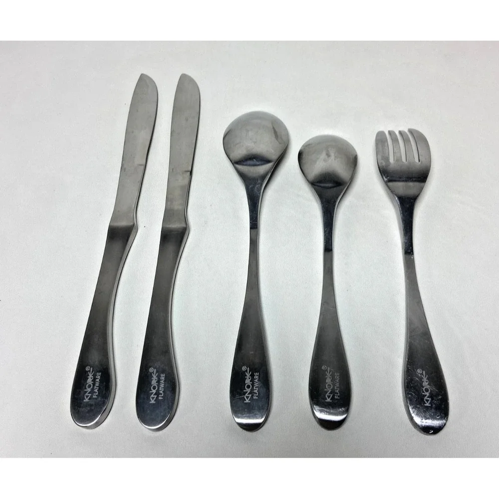 Knork Replacement Flatware (5 Piece) Matte Silver‎ Butter Fork Knives Soup Spoon